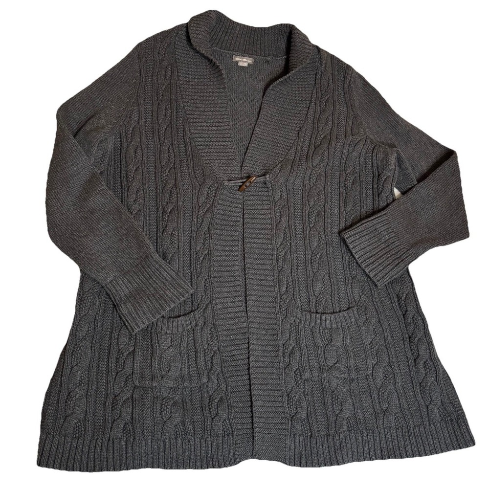 Eddie Bauer Chunky Knit Cardigan Sweater Gray Women's Size 2XL Fisherman Cotton - Picture 7 of 9